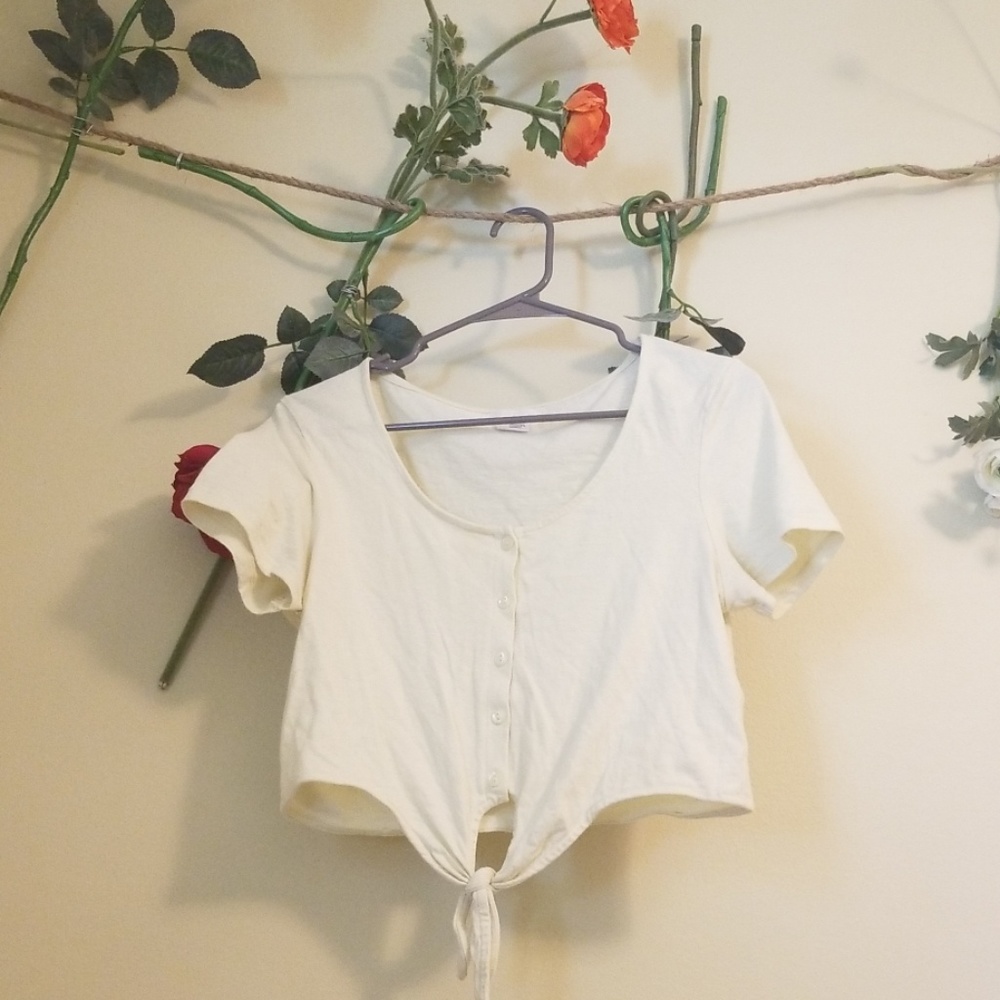 Urban Outfitters Cropped Button Front Knotted Top